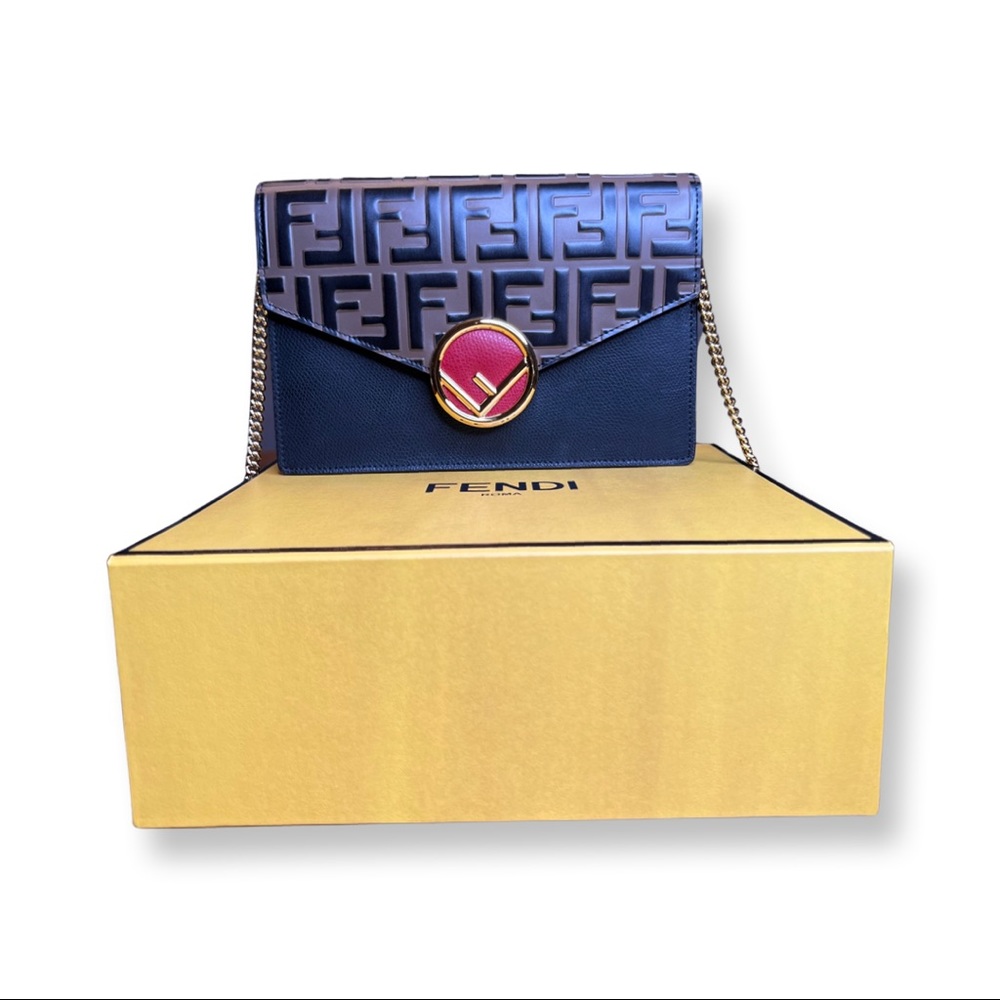 Fendi Envelope Wallet on Chain Zucca Embossed Leather